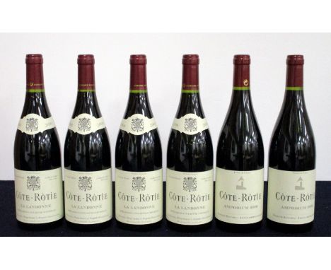 4 bts Côte Rotie La Landonne 2009 R Rostaing 2 bts Côte Rotie Ampodium 2009 Dom Rostaing Above six bottles      