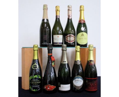 1 bt Clair Diamant Blanc de Blancs Brut Vin Mousseux NV 1 bt Charmance Anjou Brut 2000 sl torn label 1 bt Préference Crémant 