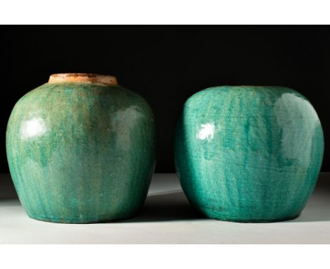 Hunan Province, Ca AD 1880.A ceramic stoneware jar 'ginger jar', with a crackled green glaze, hailing from mid-18th century C