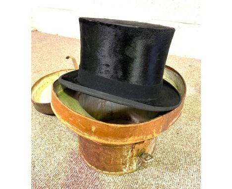 A Gentleman's vintage silk top hat, in a fitted case; together with a preserving pan (3)
