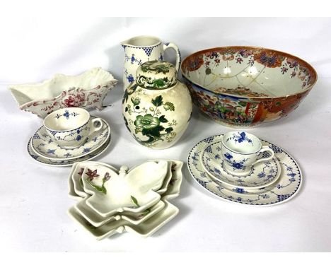 An assortment of tea wares and other ceramics, including a Royal Doulton Tapestry pattern part tea service, two bells, a ging