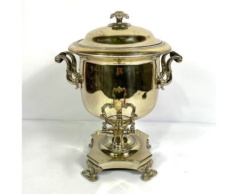 A vintage silver plated Samovar, of typical form, with scrolled side handles and set on a platform base, 33cm high; and a vin