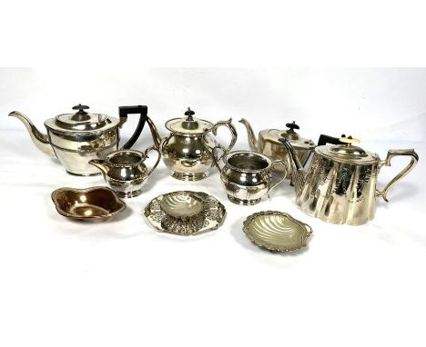 A quantity of assorted silver plate, including various teapots; also decorative glassware and other items, including a vintag