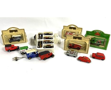 A collection of vintage toy cars, some boxed, together with assorted items, including a Britannia metal tea set, a box of vin
