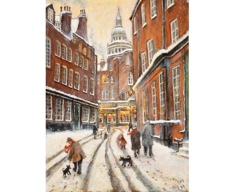 Chris May (British 1961-) "Sunday Stroll" Signed and dated '24, titled on artist's label verso, acrylic on board.40 x 30cmThe