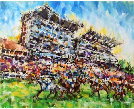 Olivia Pilling (British 1985-) "York Races" Initialled, titled on gallery label - 'Collect Art' verso, acrylic on canvas.81.5