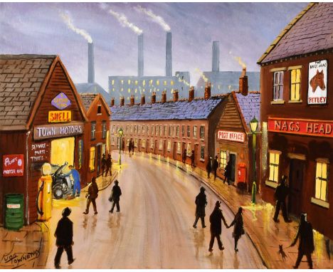 Joe Townend (British 1946-) "Town Motors" Signed, acrylic on canvas.40.5 x 50.5cmArtists’ Resale Right (“droit de suite”) may
