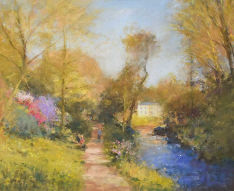 Bob Richardson (British 1938-) "Pathway by the River, Quarry Bank Mill" Signed, titled and dated 2017 on gallery label - 'Cla