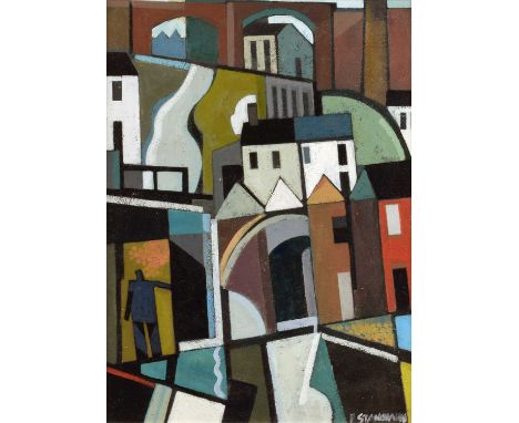 Peter Stanaway (British 1943-) "The Arches, Collyhurst" Signed, titled on verso, acrylic on board.39 x 28.5cm (framed 56 x 46