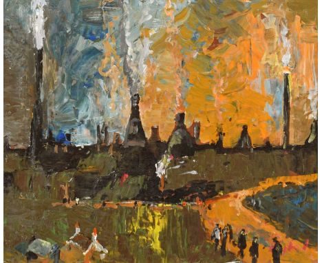 Frederick J. England (British 1939-) "Kilns at Pack Horse Lane, Burslem" Signed, titled and dated 2021 on verso, acrylic on b