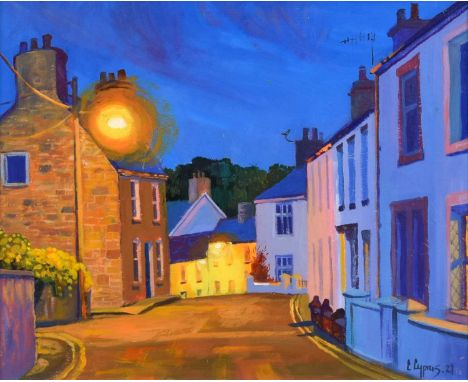 Chris Cyprus (British 1971-) "Village at Dusk" Signed and dated '21, acrylic on board.23 x 29cm (framed 27 x 33cm)Artists’ Re