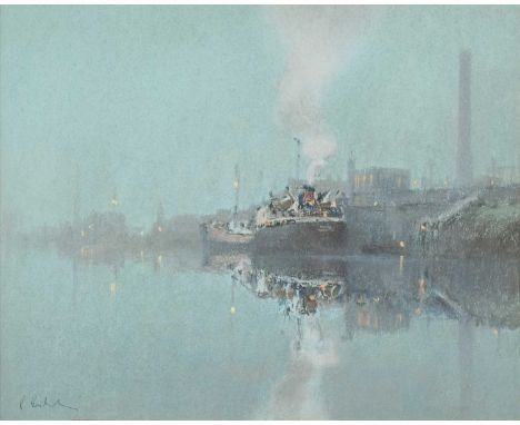 Bob Richardson (British 1938-) Canal scene with boat Signed, pastel.30 x 38cm (framed 48.5 x 56.5cm)Artists’ Resale Right (“d