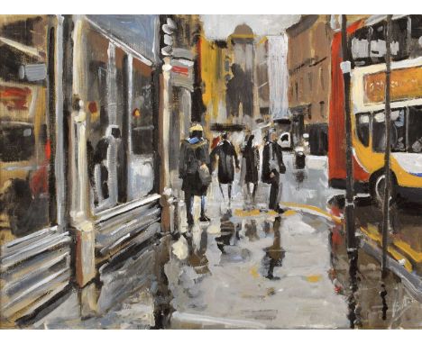 David Coulter (British 20th/21st century) "Smithfield, Shudehill" Signed, titled on verso, acrylic on canvas.44.5 x 60cm (fra