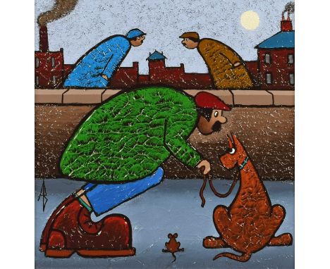 Albert Barlow (British 1944-) "I Won't Tell You Again" Monogrammed, signed and titled on verso, acrylic on board.30 x 30cm (f