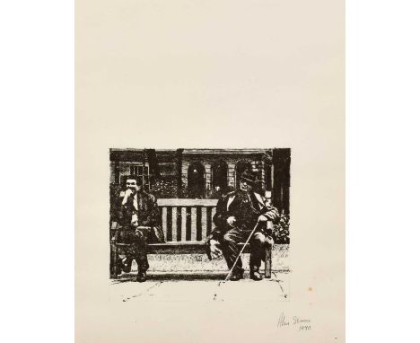 Alan Stones (British 1947-) "Soho Square" Signed and dated 1970 in pencil within the plate, etching.plate size 38 x 30.5cm (f