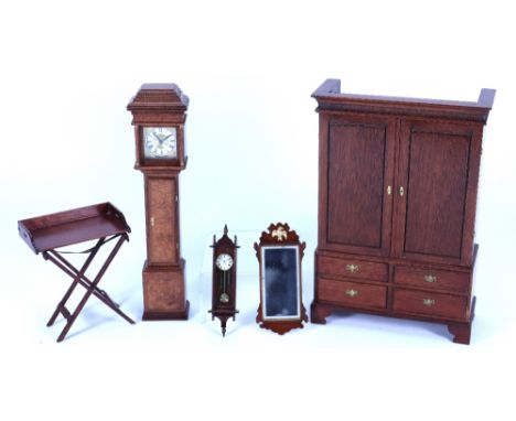 Dennis Jenvey 1/12th scale Dolls House furniture, linen press with four drawer base and  hinged doors above with five sliding