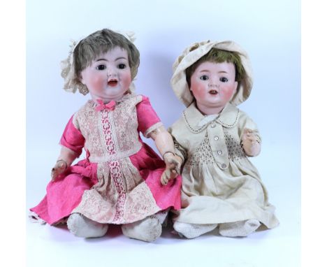 A large Simon & Halbig/K&R 126 bisque head baby doll, German circa 1915, with brown glass eyes, open mouth, two upper teeth, 