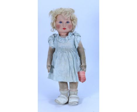 A rare Chad Valley Princess Alexandra cloth doll, English circa 1935, the pressed and moulded felt head with blue glass eyes,