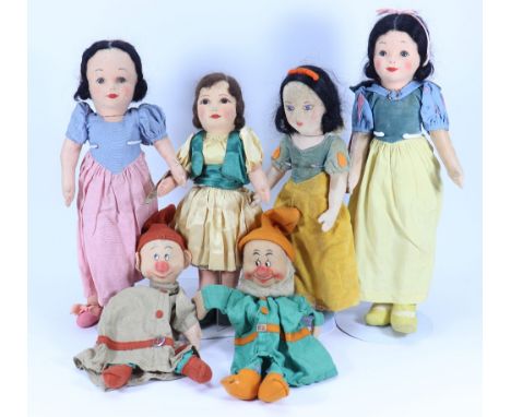 Chad Valley Snow White dolls and related pieces, late 1930s, two Chad Valley Snow White’s with painted features and black hai