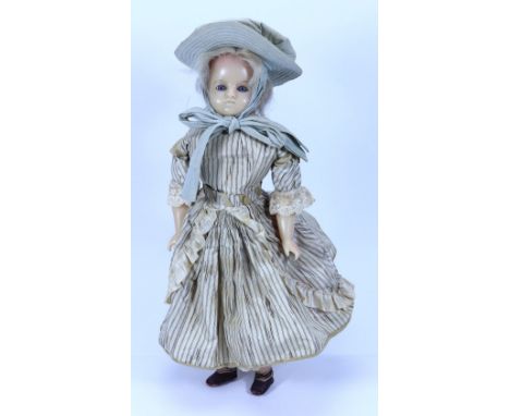 Two wax over composition shoulder head doll, German 1880/1900, the first with fixed blue glass eyes, moulded lids, painted br