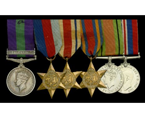 Six: Private W. Spalding, Black Watch  General Service 1918-62, 1 clasp, Palestine (2754548 Pte. W. Spalding. Black. Watch.);