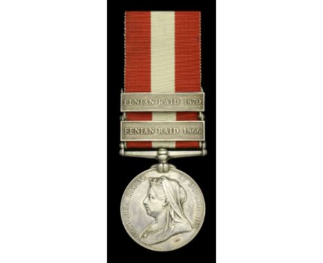 Canada General Service 1866-70, 2 clasps, Fenian Raid 1866, Fenian Raid 1870 (1067 Sgt. R. Clapperton, 4th. Bn. R.B.) Canadia