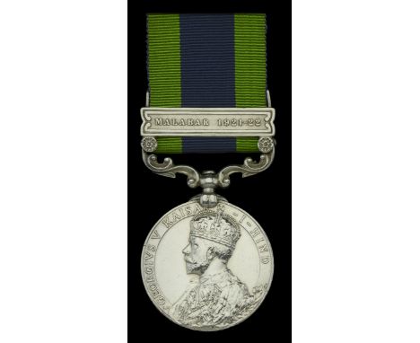 India General Service 1908-35, 1 clasp, Malabar 1921-22 (7177659 Pte. S. Judge, Leins. R.) minor edge nicks, good very fine £