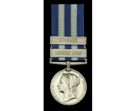 Egypt and Sudan 1882-89, dated reverse, 2 clasps, Suakin 1885, Tofrek (2033. Pte. J. Clarke. 1/Berks: R.) light pitting from 