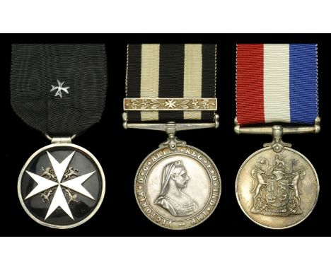 An Order of St. John group of three awarded to C. E. Hannah  The Order of St. John of Jerusalem, Serving Brother’s breast bad