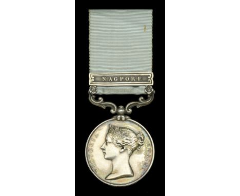 Army of India 1799-1826, 1 clasp, Nagpore (Jas. Renshaw, 1st Foot) short hyphen reverse, officially engraved naming, good ver