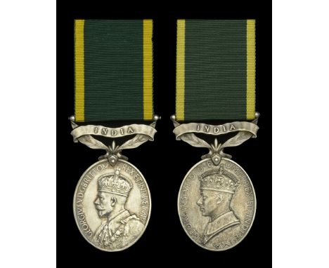 Efficiency Medal, G.V.R., India (Pte. W. E. Mannas, 1 B.B. & C.I. Ry. R., A.F.I.) edge cut; together with another, G.VI.R., 1