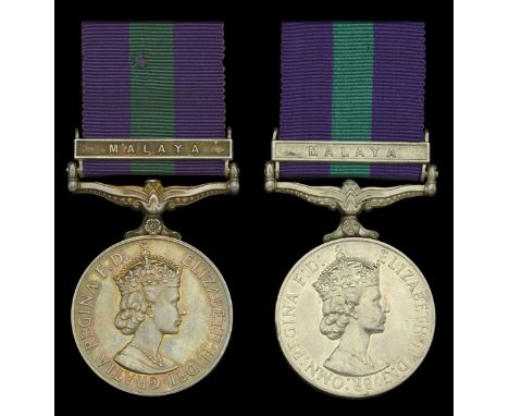General Service 1918-62, 1 clasp, Malaya, E.II.R. (2) (23256472 Pte. B. Stevens. R.M.P.; 23069069 Pte. S. Leslie. R.M.P.) bot