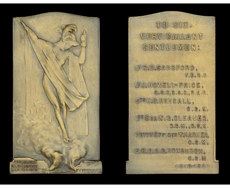 Commemorative Plaque for the Zeebrugge Raid 1918. A near rectangular plaque, by Pieter de Soete, 81mm x 42mm, bronze, the obv