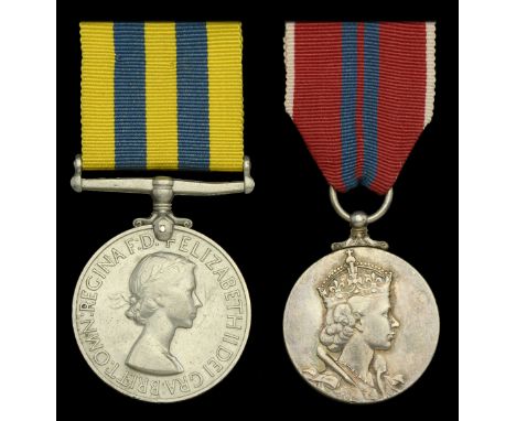 Pair: Sapper N. Atkinson, Royal Engineers  Korea 1950-53, 1st issue (22274633 Spr. N. Atkinson. R.E.); Coronation 1953, unnam
