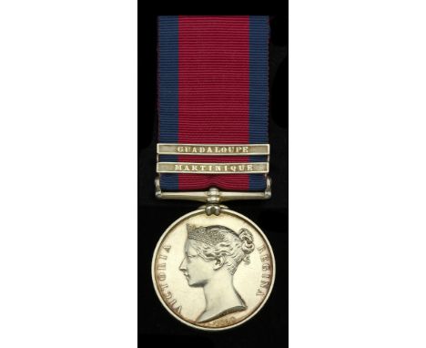 Military General Service 1793-1814, 2 clasps, Martinique, Guadaloupe (Anton Bestonbroer, Corpl. York Lt. Infy. Vol.) edge bru