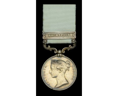 Army of India 1799-1826, 1 clasp, Bhurtpoor (W. Wallis, 11th Lt. Dragns.) short hyphen reverse, officially impressed naming, 