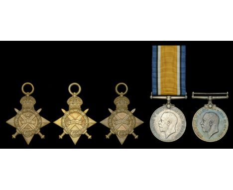 1914 Star (12325 Dvr: G. Clarkson. R.F.A.); 1914-15 Star (2) (15587 Pte. A. Dockree. Essex R.; 9534 Pte. G. Stoney. Conn: Ran