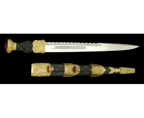 A 79th (Cameron Highlander’s) Dirk. A fine gilded example with a steel 300mm blade with faceted top, double fullered, the woo