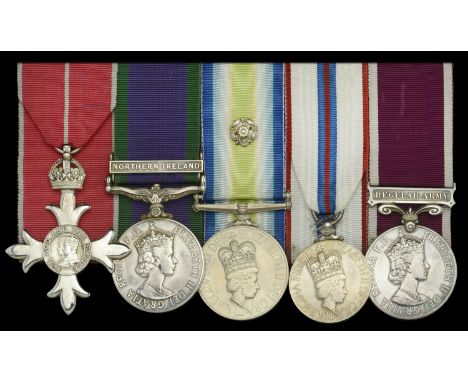 A post-War M.B.E. group of five awarded to Captain B. Lloyd, Royal Engineers, who served as a Bomb Disposal Officer commandin
