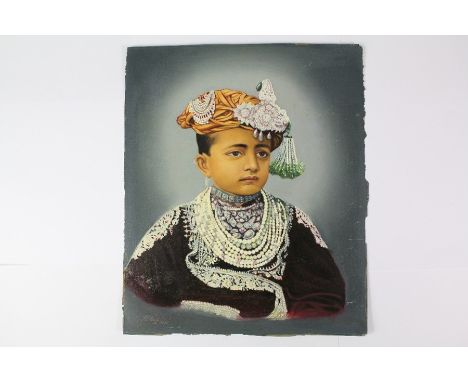 An early 20th century portrait of a young Maharajah, depicted seated signed lower left dated 1907, approx 25 x 30 cms, unfram