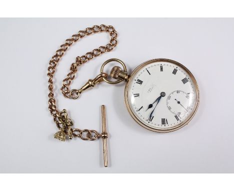 J.W Benson 9ct yellow gold pocket watch, white enamel face with numeric dial, blued hands approx 45mm, case stamped E.W. C &a