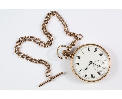 9ct gold E.W.C pocket watch. The watch having a white enamel face with minute dial, approx 45 mm, the watch weighs approx 72.