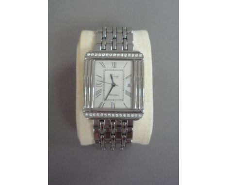 POIRAY - MONTRE-BRACELET pour homme en acier " Ma Première " Grand Modèle, sertie de deux barrettes de brillants. Fond acier,