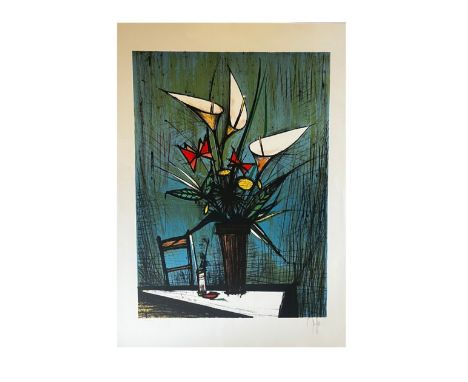 Bernard BUFFET (1928-1999) Flowers. Lithographie offset en couleurs sur vélin. Signée et numérotée sur 250 exemplaires. Signé