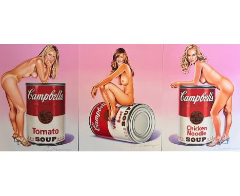 Mel RAMOS (1935-2018) Three Campbell’s Soup blondes .2016 Ensemble de trois sérigraphies en couleurs sur papier d'art. Chacun