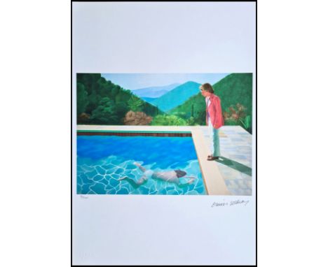 DAVID HOCKNEY (Né en 1937), D’Après. (After) "Portrait d’un Artiste (Bassin avec deux figures)". Lithographie sur papier . Si