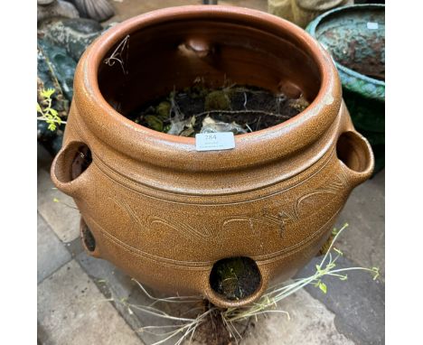 A terracotta garden strawberry planter 