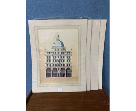 Andras Kaldar, four mounted architectural lithograph prints; the Linen Hall, Regent Street; Regent House, Regent Street and t