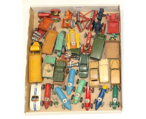 Dinky Various 1950's Vehicles including seven 23 series racers, Plymouth Woody wagon, Jaguar XK, Field Marshall tractor and o