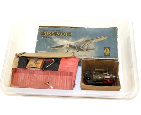 Frog Puss Moth Monoplane (G-F box F) Doll & Cie small Stationary Engine (F in original box base F) and a Bingoscope projector